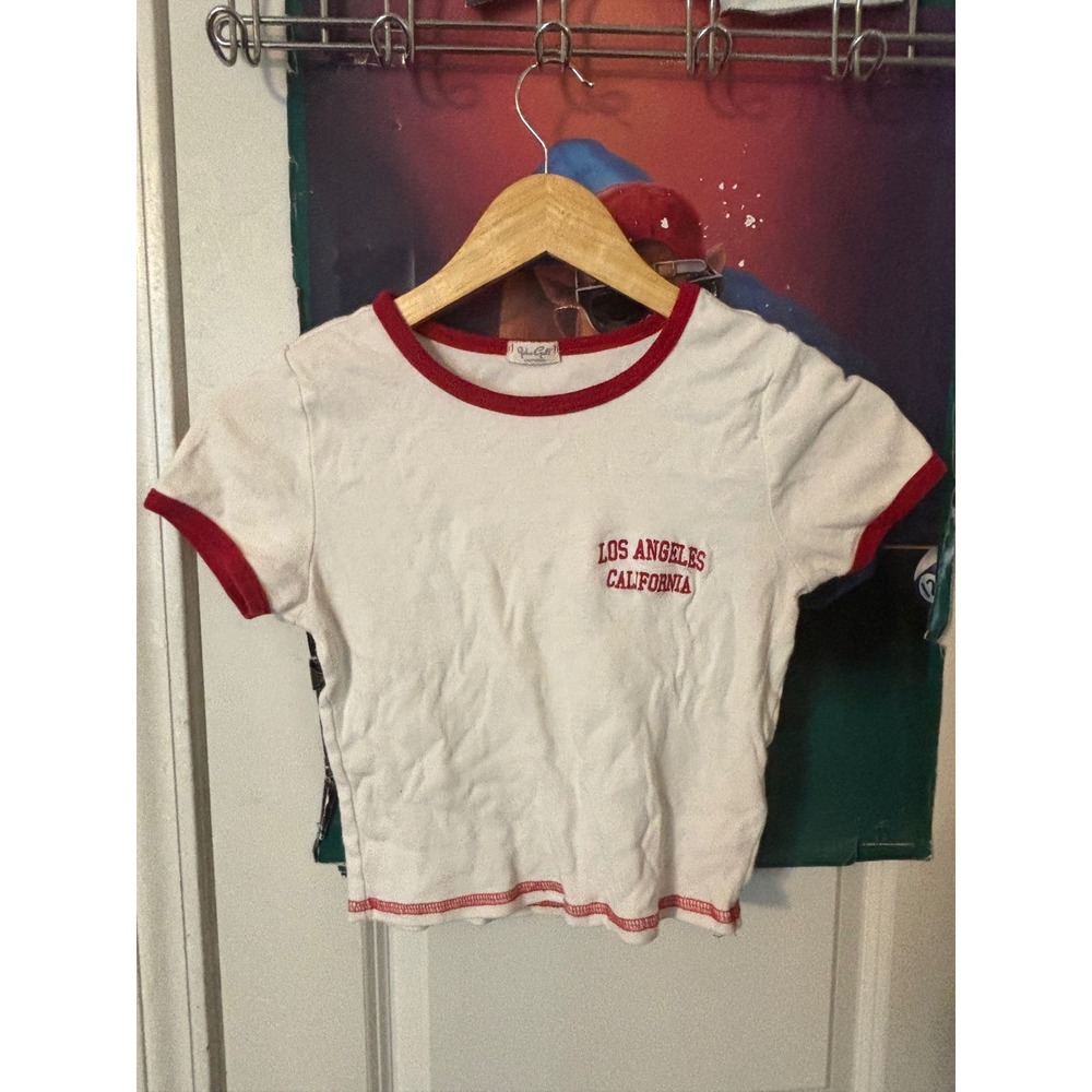 John Galt Brandy Melville Los Angeles California Ringer Crop Tee White y2k